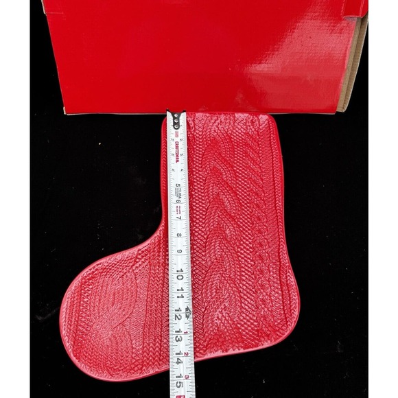 Melamine Knit Sweater Motif Design Red Stocking Platter Brand New In Box! - Picture 3 of 10